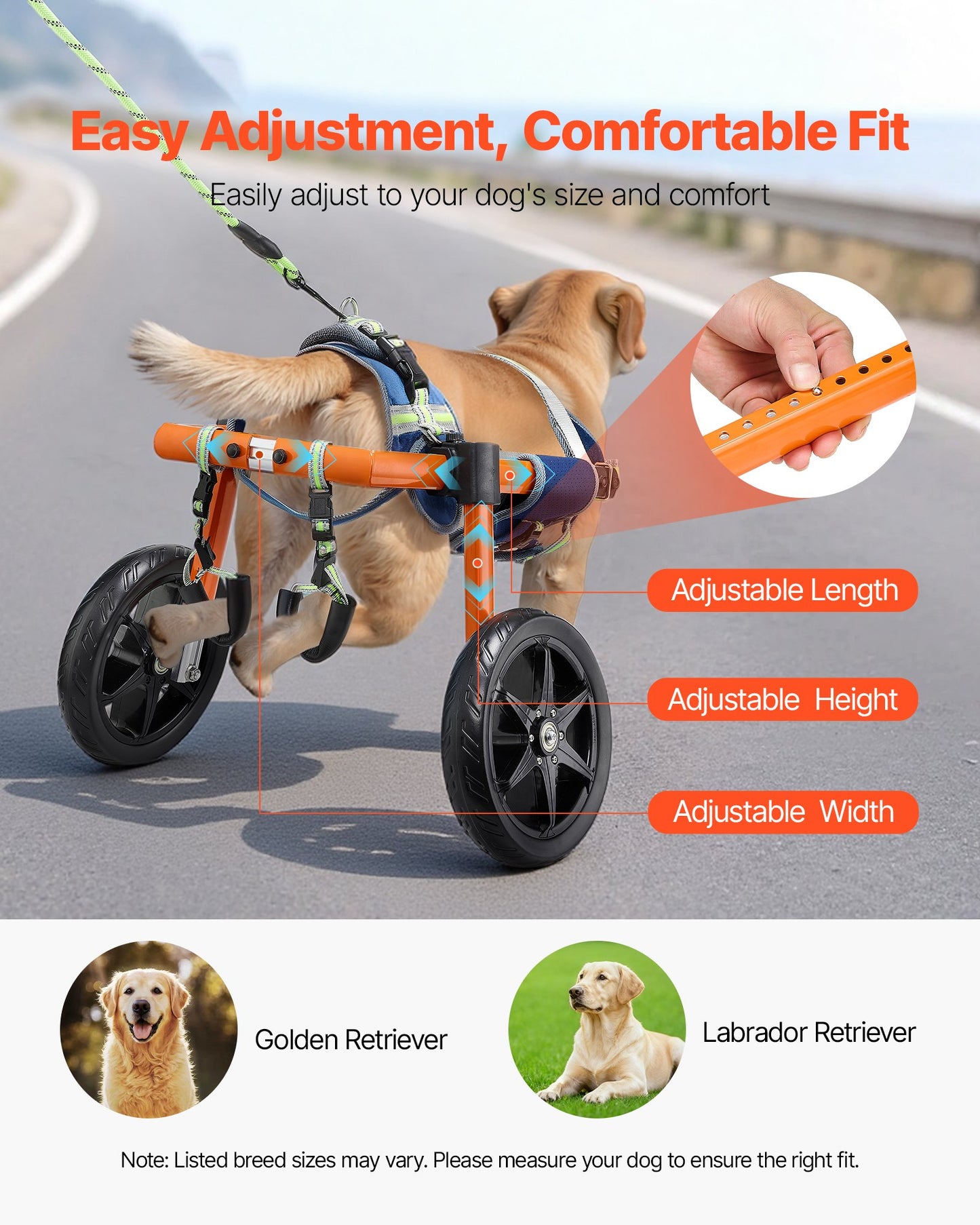 Dog Wheelchair for Back Legs, Lightweight 2 Wheels Pet Wheelchair, Height, Width & Length Adjustable, Dog Cart with Shock-Absorbing Wheels, for Injured, Disabled Dogs 35-48 lbs, Medium