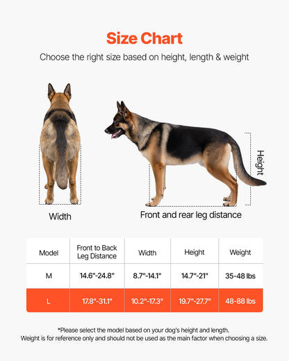 Dog Wheelchair for Back Legs, Lightweight 2 Wheels Pet Wheelchair, Height, Width & Length Adjustable, Dog Cart with Shock-Absorbing Wheels, for Injured, Disabled Dogs 48-88 lbs, Large