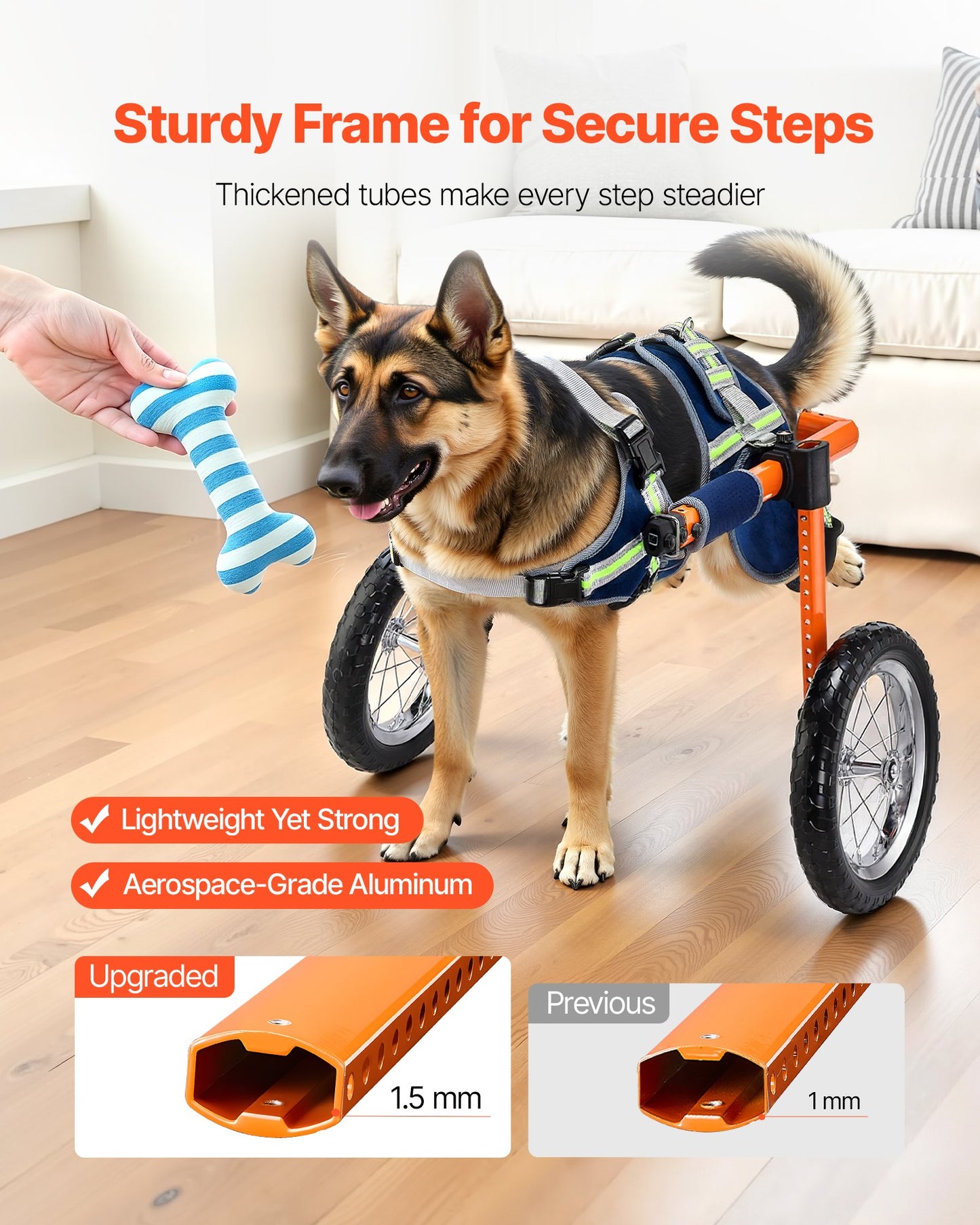 Dog Wheelchair for Back Legs, Lightweight 2 Wheels Pet Wheelchair, Height, Width & Length Adjustable, Dog Cart with Shock-Absorbing Wheels, for Injured, Disabled Dogs 48-88 lbs, Large