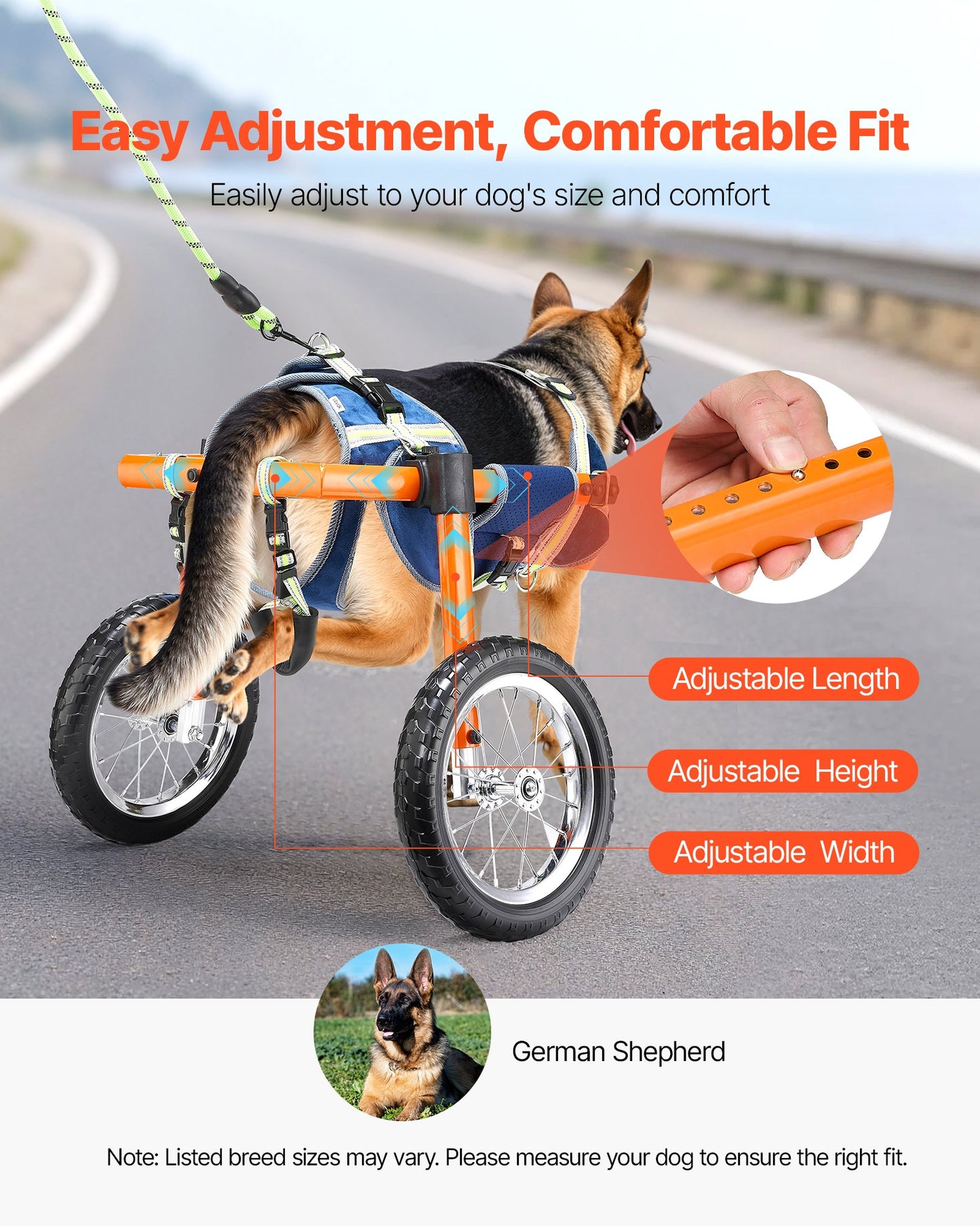 Dog Wheelchair for Back Legs, Lightweight 2 Wheels Pet Wheelchair, Height, Width & Length Adjustable, Dog Cart with Shock-Absorbing Wheels, for Injured, Disabled Dogs 48-88 lbs, Large