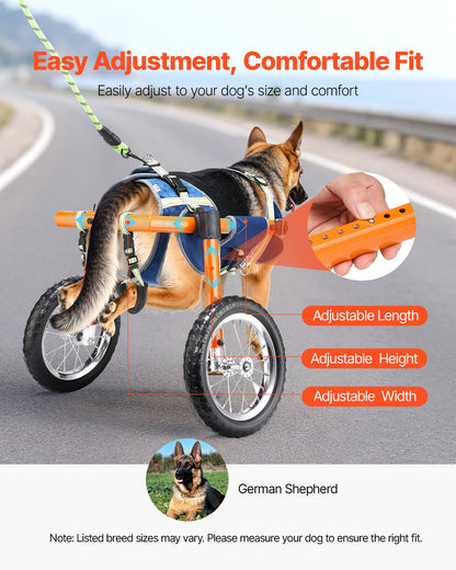 Dog Wheelchair for Back Legs, Lightweight 2 Wheels Pet Wheelchair, Height, Width & Length Adjustable, Dog Cart with Shock-Absorbing Wheels, for Injured, Disabled Dogs 48-88 lbs, Large