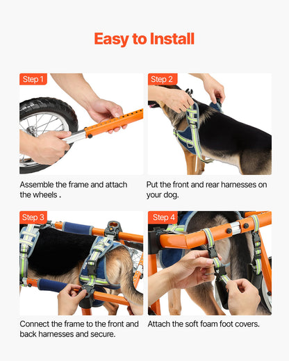 Dog Wheelchair for Back Legs, Lightweight 2 Wheels Pet Wheelchair, Height, Width & Length Adjustable, Dog Cart with Shock-Absorbing Wheels, for Injured, Disabled Dogs 48-88 lbs, Large