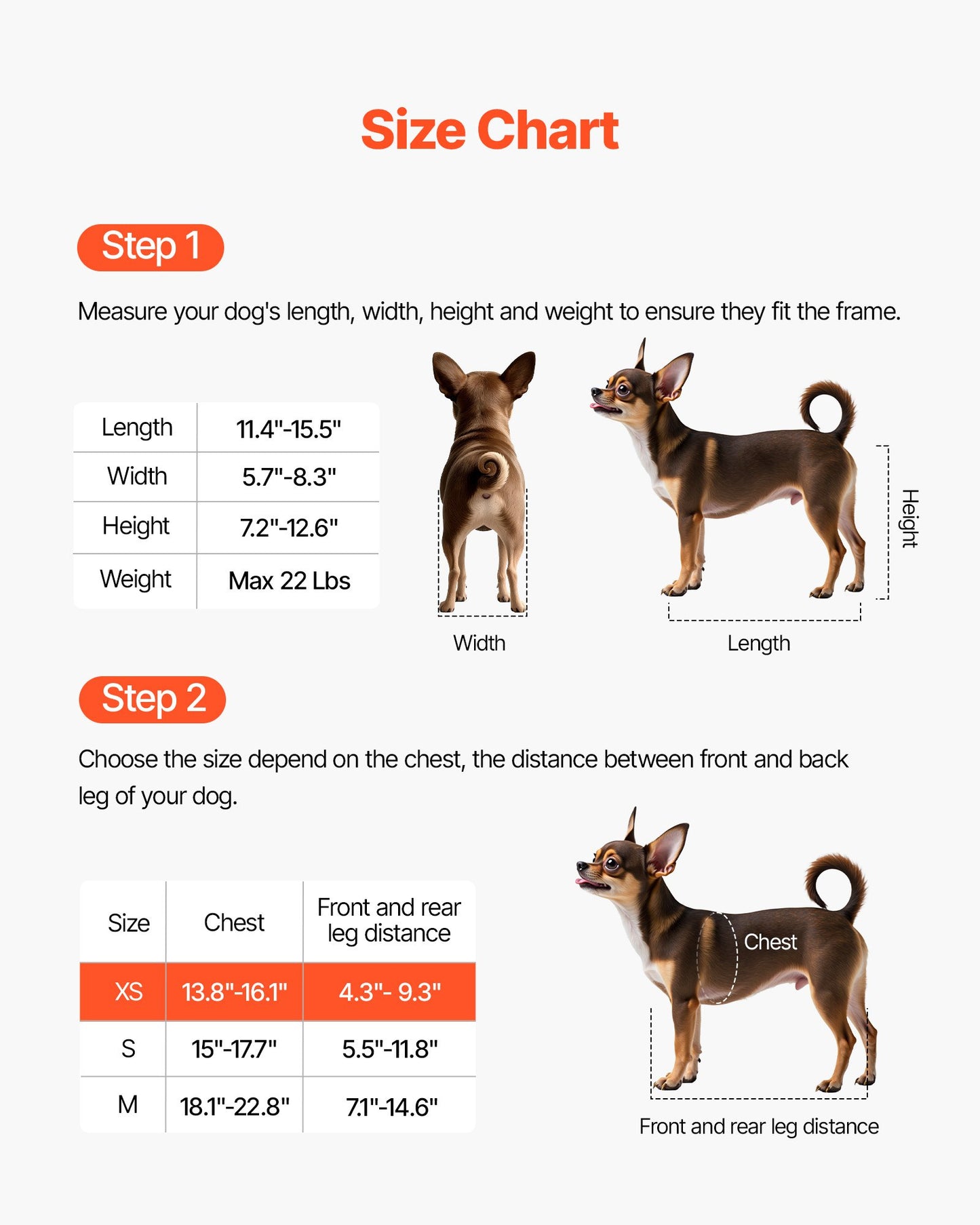 Dog Wheelchair for Back Legs, Adjustable 2 Wheels Pet Wheelchair, Lightweight Dog Cart with Shock-Absorbing Wheels, Mobility Support Wheel Chair for Disabled Injured Dogs up to 22lbs , X-Small