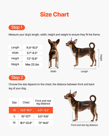 Dog Wheelchair for Back Legs, Adjustable 2 Wheels Pet Wheelchair, Lightweight Dog Cart with Shock-Absorbing Wheels, Mobility Support Wheel Chair for Disabled Injured Dogs up to 22lbs , X-Small