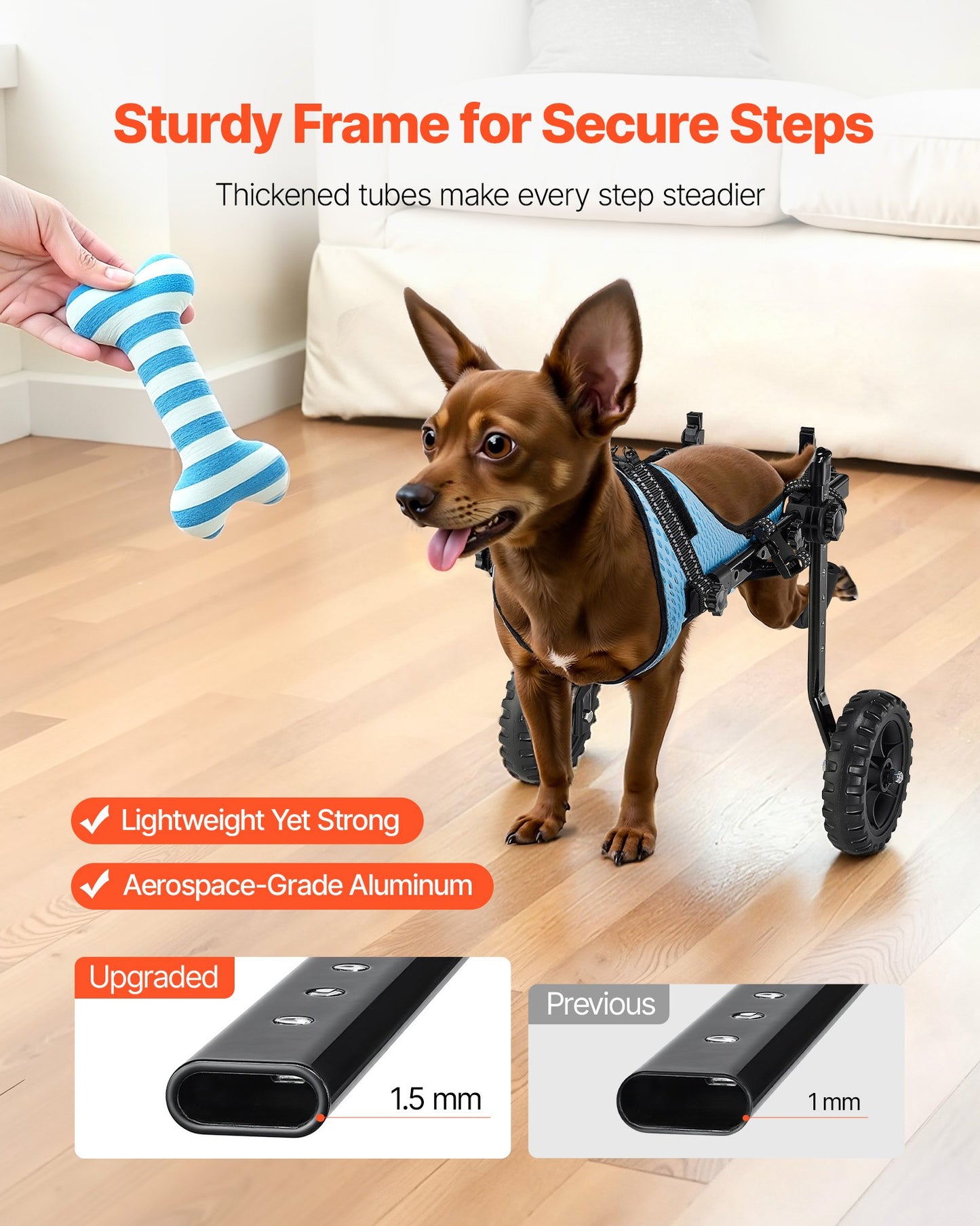 Dog Wheelchair for Back Legs, Adjustable 2 Wheels Pet Wheelchair, Lightweight Dog Cart with Shock-Absorbing Wheels, Mobility Support Wheel Chair for Disabled Injured Dogs up to 22lbs , X-Small