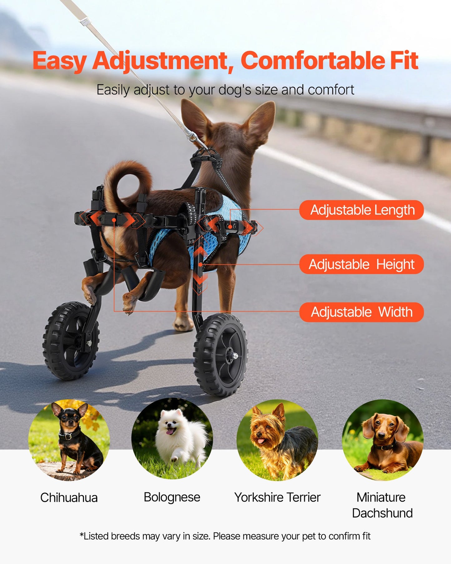 Dog Wheelchair for Back Legs, Adjustable 2 Wheels Pet Wheelchair, Lightweight Dog Cart with Shock-Absorbing Wheels, Mobility Support Wheel Chair for Disabled Injured Dogs up to 22lbs , X-Small