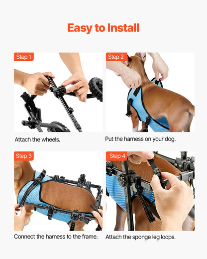 Dog Wheelchair for Back Legs, Adjustable 2 Wheels Pet Wheelchair, Lightweight Dog Cart with Shock-Absorbing Wheels, Mobility Support Wheel Chair for Disabled Injured Dogs up to 22lbs , X-Small