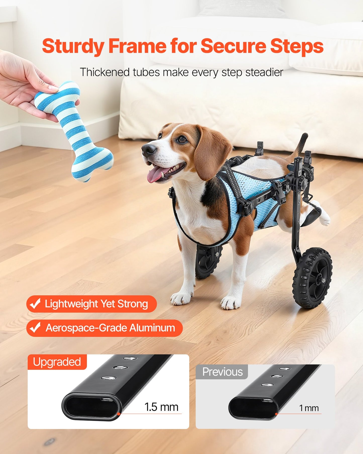 Dog Wheelchair for Back Legs, Adjustable 2 Wheels Pet Wheelchair, Lightweight Dog Cart with Shock-Absorbing Wheels, Mobility Support Wheel Chair for Disabled Injured Dogs up to 22lbs, Small