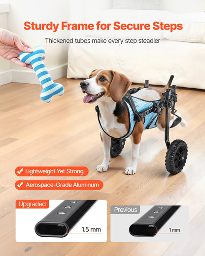 Dog Wheelchair for Back Legs, Adjustable 2 Wheels Pet Wheelchair, Lightweight Dog Cart with Shock-Absorbing Wheels, Mobility Support Wheel Chair for Disabled Injured Dogs up to 22lbs, Small