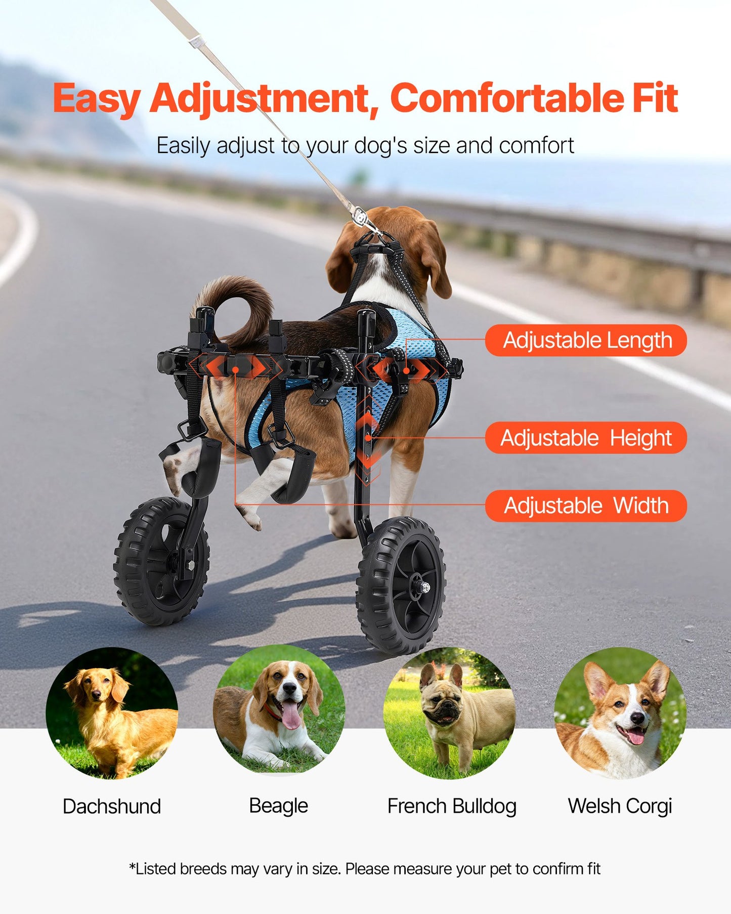 Dog Wheelchair for Back Legs, Adjustable 2 Wheels Pet Wheelchair, Lightweight Dog Cart with Shock-Absorbing Wheels, Mobility Support Wheel Chair for Disabled Injured Dogs up to 22lbs, Small