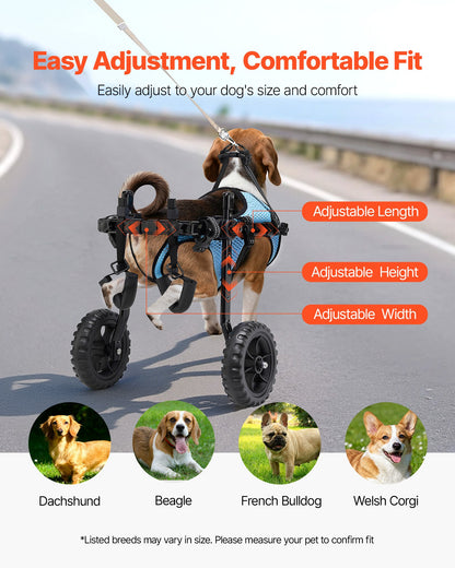 Dog Wheelchair for Back Legs, Adjustable 2 Wheels Pet Wheelchair, Lightweight Dog Cart with Shock-Absorbing Wheels, Mobility Support Wheel Chair for Disabled Injured Dogs up to 22lbs, Small