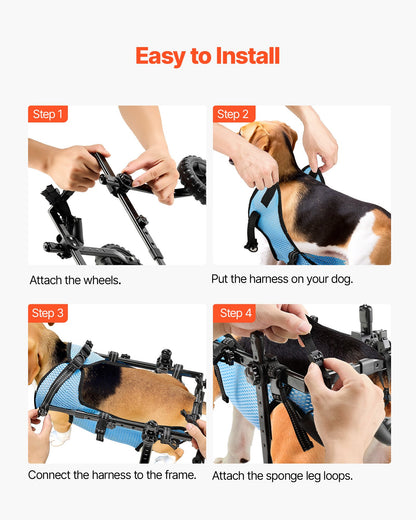 Dog Wheelchair for Back Legs, Adjustable 2 Wheels Pet Wheelchair, Lightweight Dog Cart with Shock-Absorbing Wheels, Mobility Support Wheel Chair for Disabled Injured Dogs up to 22lbs, Small