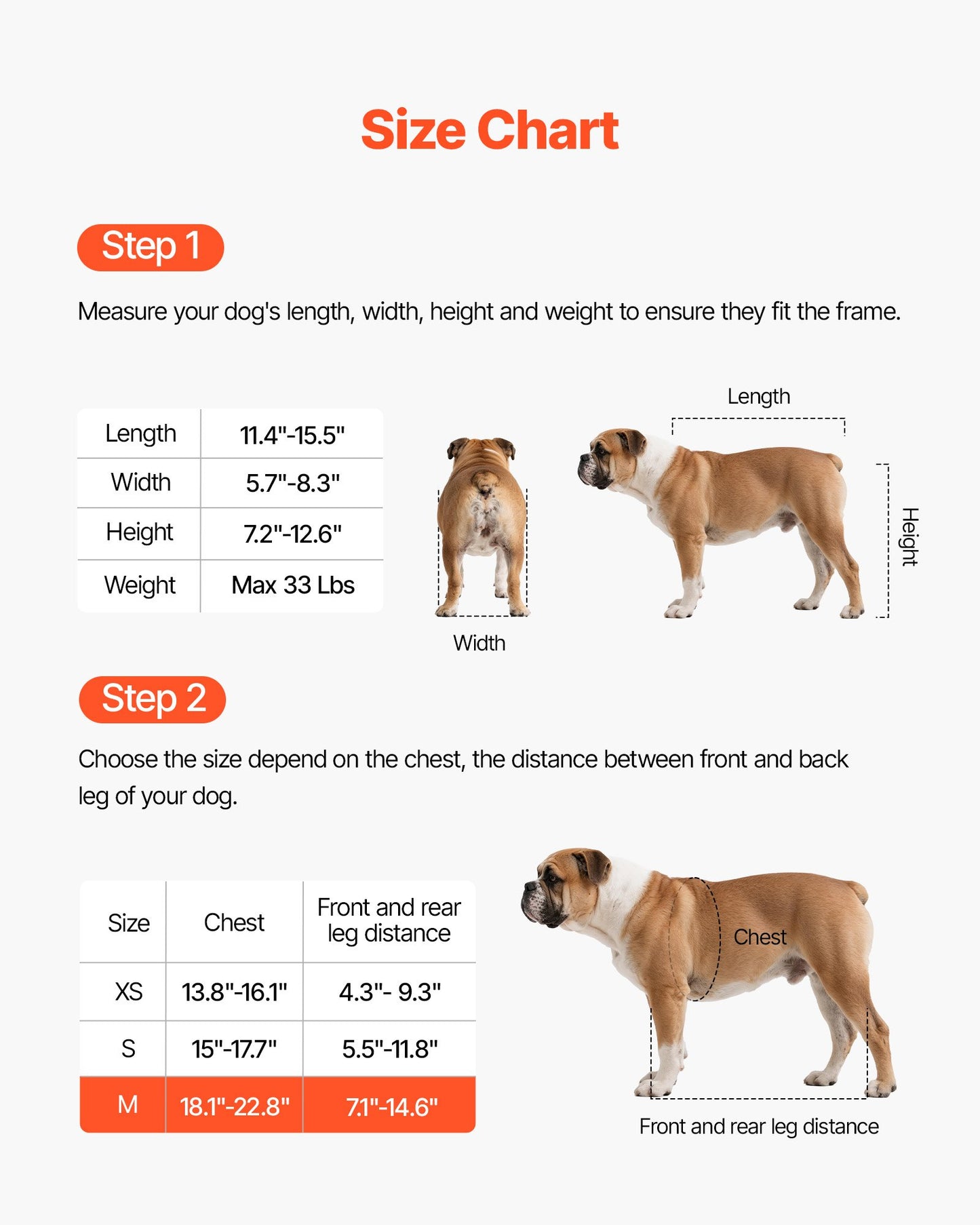Dog Wheelchair for Back Legs, Adjustable 2 Wheels Pet Wheelchair, Lightweight Dog Cart with Shock-Absorbing Wheels, Mobility Support Wheel Chair for Disabled Injured Dogs up to 33lbs, Medium