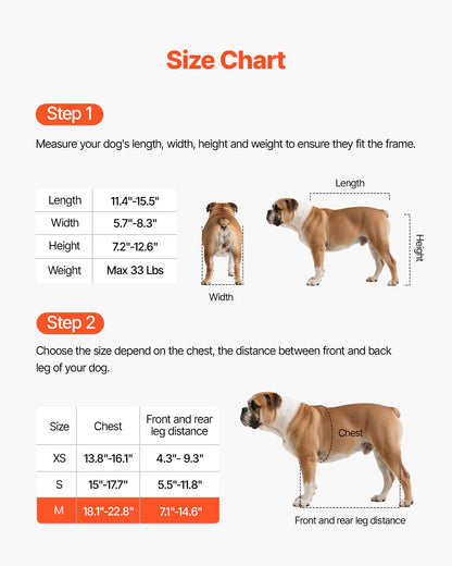 Dog Wheelchair for Back Legs, Adjustable 2 Wheels Pet Wheelchair, Lightweight Dog Cart with Shock-Absorbing Wheels, Mobility Support Wheel Chair for Disabled Injured Dogs up to 33lbs, Medium