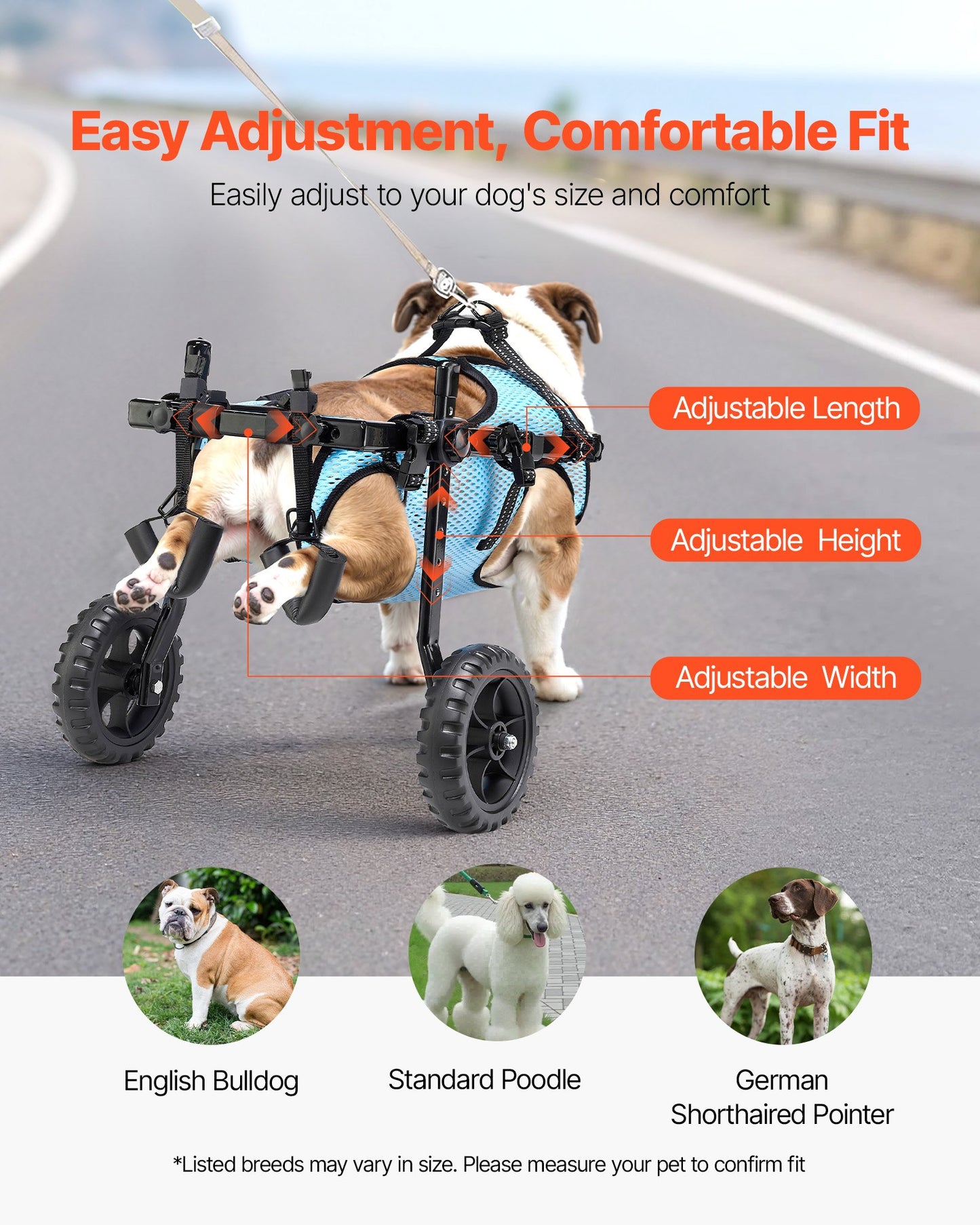 Dog Wheelchair for Back Legs, Adjustable 2 Wheels Pet Wheelchair, Lightweight Dog Cart with Shock-Absorbing Wheels, Mobility Support Wheel Chair for Disabled Injured Dogs up to 33lbs, Medium