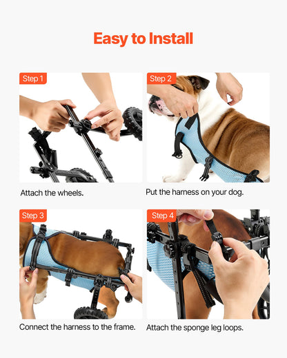 Dog Wheelchair for Back Legs, Adjustable 2 Wheels Pet Wheelchair, Lightweight Dog Cart with Shock-Absorbing Wheels, Mobility Support Wheel Chair for Disabled Injured Dogs up to 33lbs, Medium