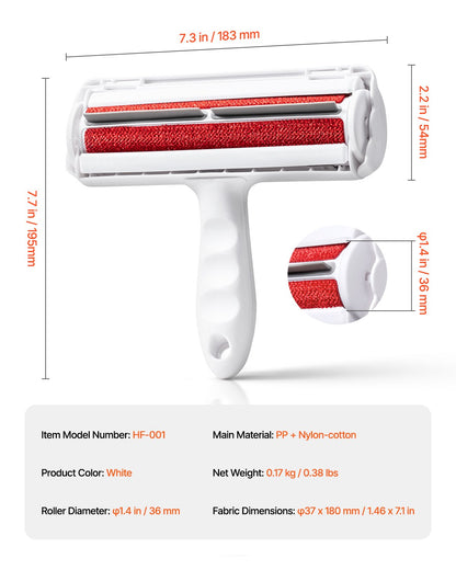 Pet Hair Remover Roller, Reusable Dual-sided Lint Roller Tool, Dog and Cat Efficient Hair Cleaning Remover, for Home, Furniture, Car, Couch, Carpet, Seat, Bedding, Floor, Sofa, White