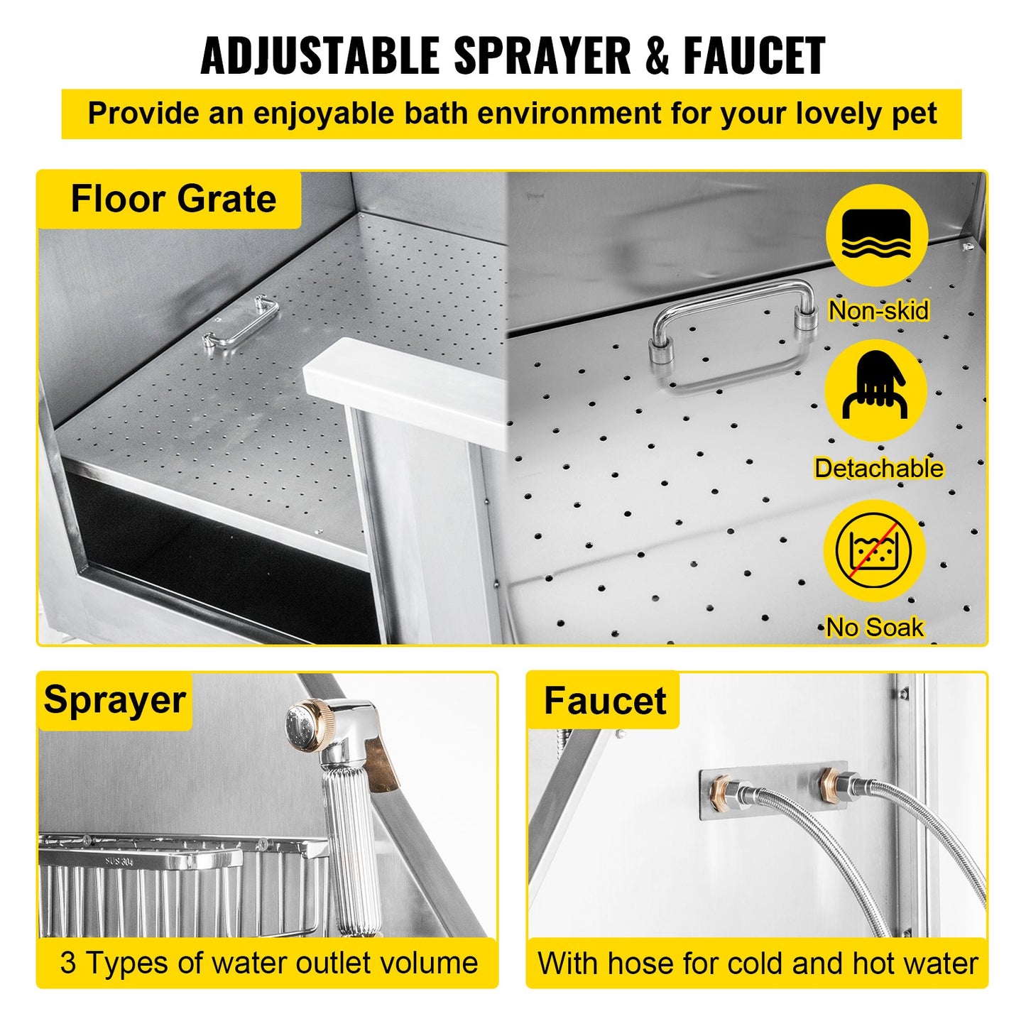 50 Inch Dog Grooming Tub, Professional Stainless Steel Pet Dog Bath Tub, with Steps Faucet & Accessories Dog Washing Station Left Door