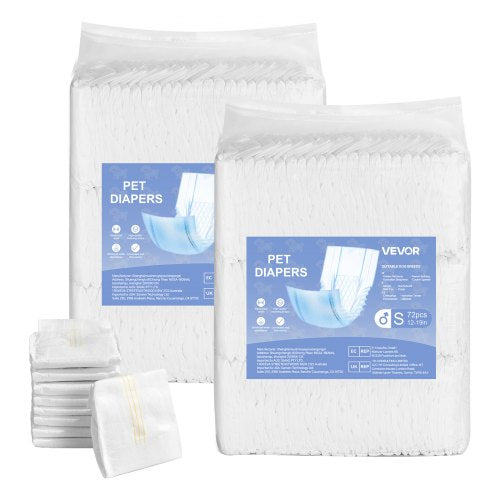 Disposable Male Dog Diapers, Super Absorbent Male Dog Wraps, 360 ° Leak-Proof Belly Bands with Wetness Indicator for Doggies in Heat, Training, Incontinence - S, 144 Count (2 Packs of 72)