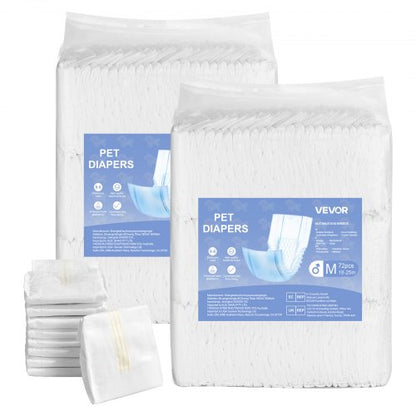 Disposable Male Dog Diapers, Super Absorbent Male Dog Wraps, 360 ° Leak-Proof Belly Bands with Wetness Indicator for Doggies in Heat, Training, Incontinence - M, 144 Count (2 Packs of 72)