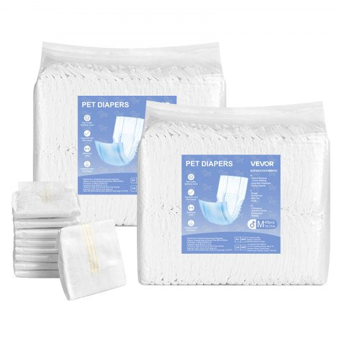 Disposable Male Dog Diapers, Super Absorbent Male Dog Wraps, 360 ° Leak-Proof Belly Bands with Wetness Indicator for Doggies in Heat, Training, Incontinence - M, 96 Count (2 Packs of 48)