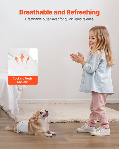 Disposable Male Dog Diapers, Super Absorbent Male Dog Wraps, 360 ° Leak-Proof Belly Bands with Wetness Indicator for Doggies in Heat, Training, Incontinence - XS, 96 Count (2 Packs of 48)