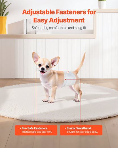 Disposable Male Dog Diapers, Super Absorbent Male Dog Wraps, 360 ° Leak-Proof Belly Bands with Wetness Indicator for Doggies in Heat, Training, Incontinence - XS, 96 Count (2 Packs of 48)