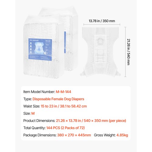 Disposable diapers for dogs Super absorbent diapers for female dogs M size 144 pcs