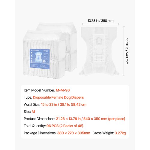 Disposable diapers for dogs Super absorbent diapers for female dogs M size 96 pcs