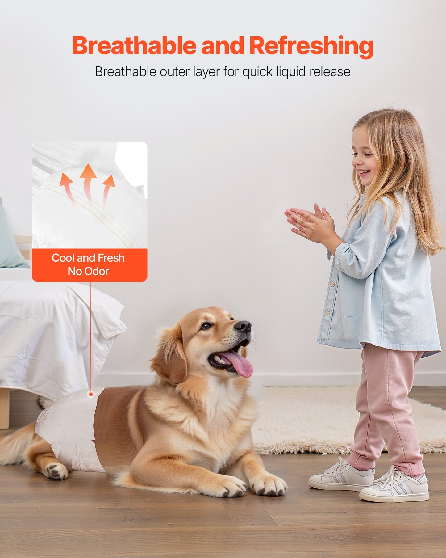 Disposable Dog Diapers, Super Absorbent Female Dog Diapers, 360° Leak-Proof Female Doggy Pet Diaper with Wetness Indicator for Heat Period, Training, Incontinence - M, 96 Count (2 Packs of 48)