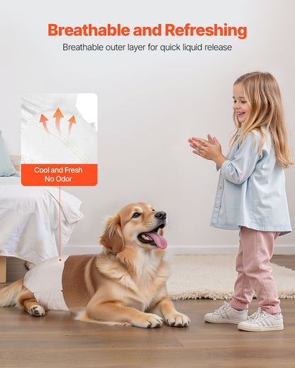 Disposable Dog Diapers, Super Absorbent Female Dog Diapers, 360° Leak-Proof Female Doggy Pet Diaper with Wetness Indicator for Heat Period, Training, Incontinence - M, 96 Count (2 Packs of 48)