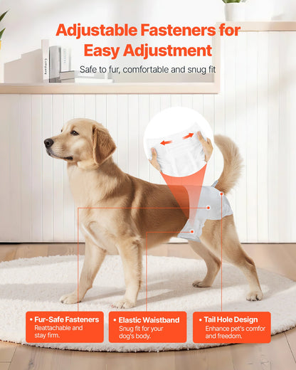 Disposable Dog Diapers, Super Absorbent Female Dog Diapers, 360° Leak-Proof Female Doggy Pet Diaper with Wetness Indicator for Heat Period, Training, Incontinence - M, 96 Count (2 Packs of 48)