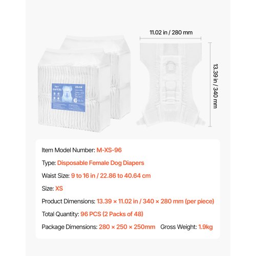 Einwegwindeln für Hunde Super saugfähige Windeln für Hündinnen XS Größe 96