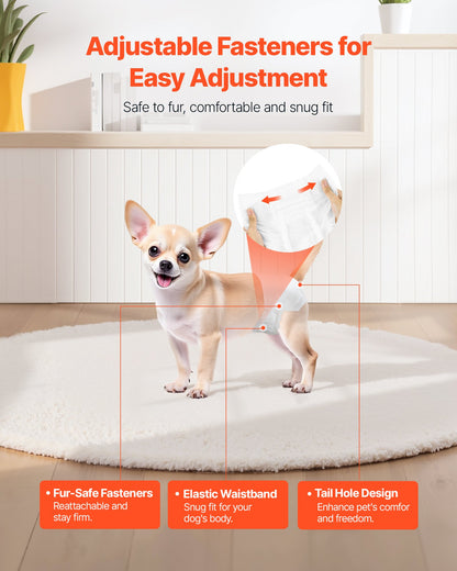 Disposable Dog Diapers, Super Absorbent Female Dog Diapers, 360° Leak-Proof Female Doggy Pet Diaper with Wetness Indicator for Heat Period, Training, Incontinence - XS, 96 Count (2 Packs of 48)