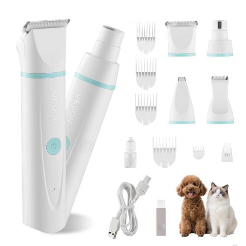 Dog Clippers for Grooming, 4 in 1 Dog Grooming Kit, Low Noise, Rechargeable Pet Shaver with 6 Combs & 4 Detachable Blades, Waterproof Cordless Pet Hair Trimmers Nail Grinder Set for Dogs Cats