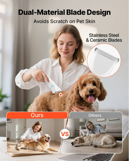 Dog Clippers for Grooming, 4 in 1 Dog Grooming Kit, Low Noise, Rechargeable Pet Shaver with 6 Combs & 4 Detachable Blades, Waterproof Cordless Pet Hair Trimmers Nail Grinder Set for Dogs Cats