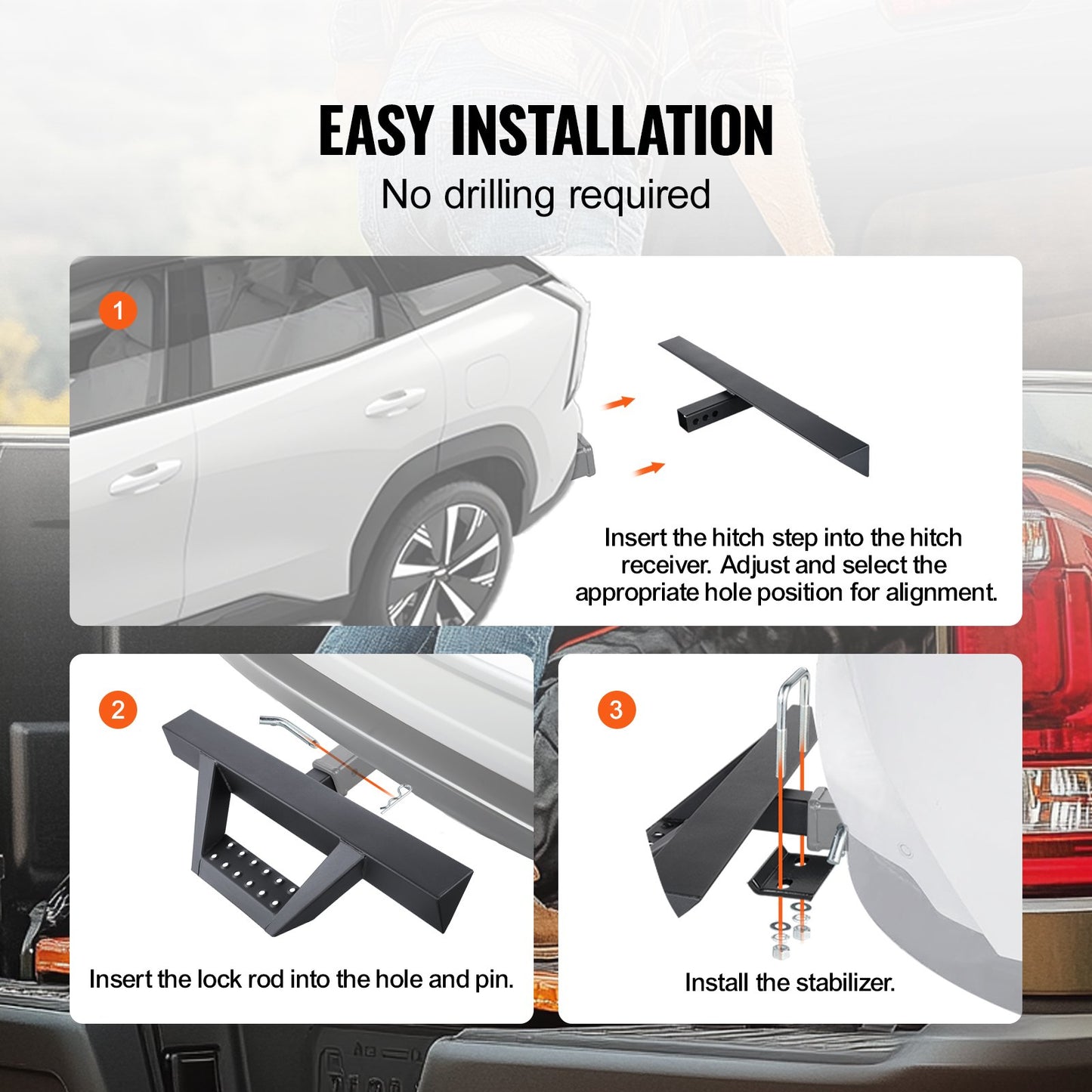 Hitch Step för 2" mottagare Universal Trailer Bogsering Bakre stötfångare Stål