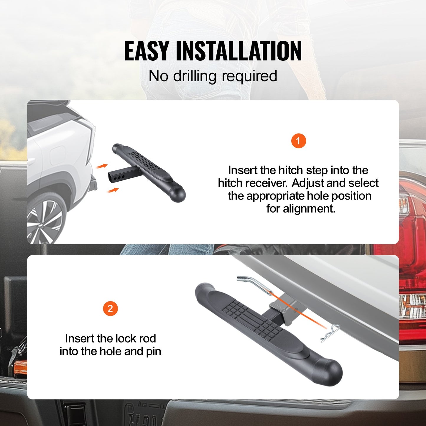 Anhängerkupplungsstufe für 2"-Empfänger, universeller Anhänger, Abschleppstoßstange hinten, Stahl