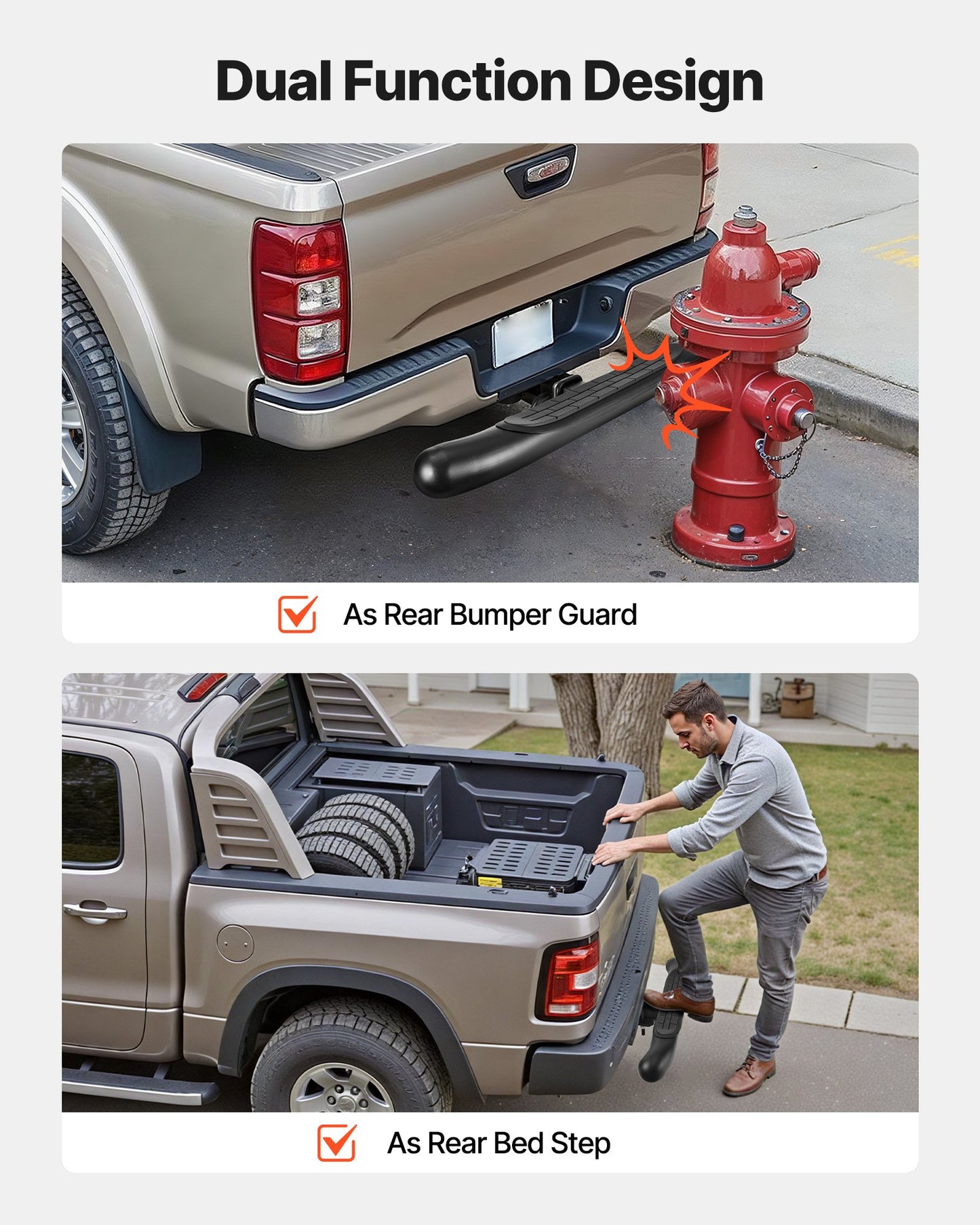 Hitch Step for 2 Inch Receiver, Universal Rear Bumper Guard Protector with 350 LBS Load Capacity, Non-Slip Tow Hitch Step with Pin Kit and Stabilizer, Fit for Truck, SUV, Pickup, Trailer