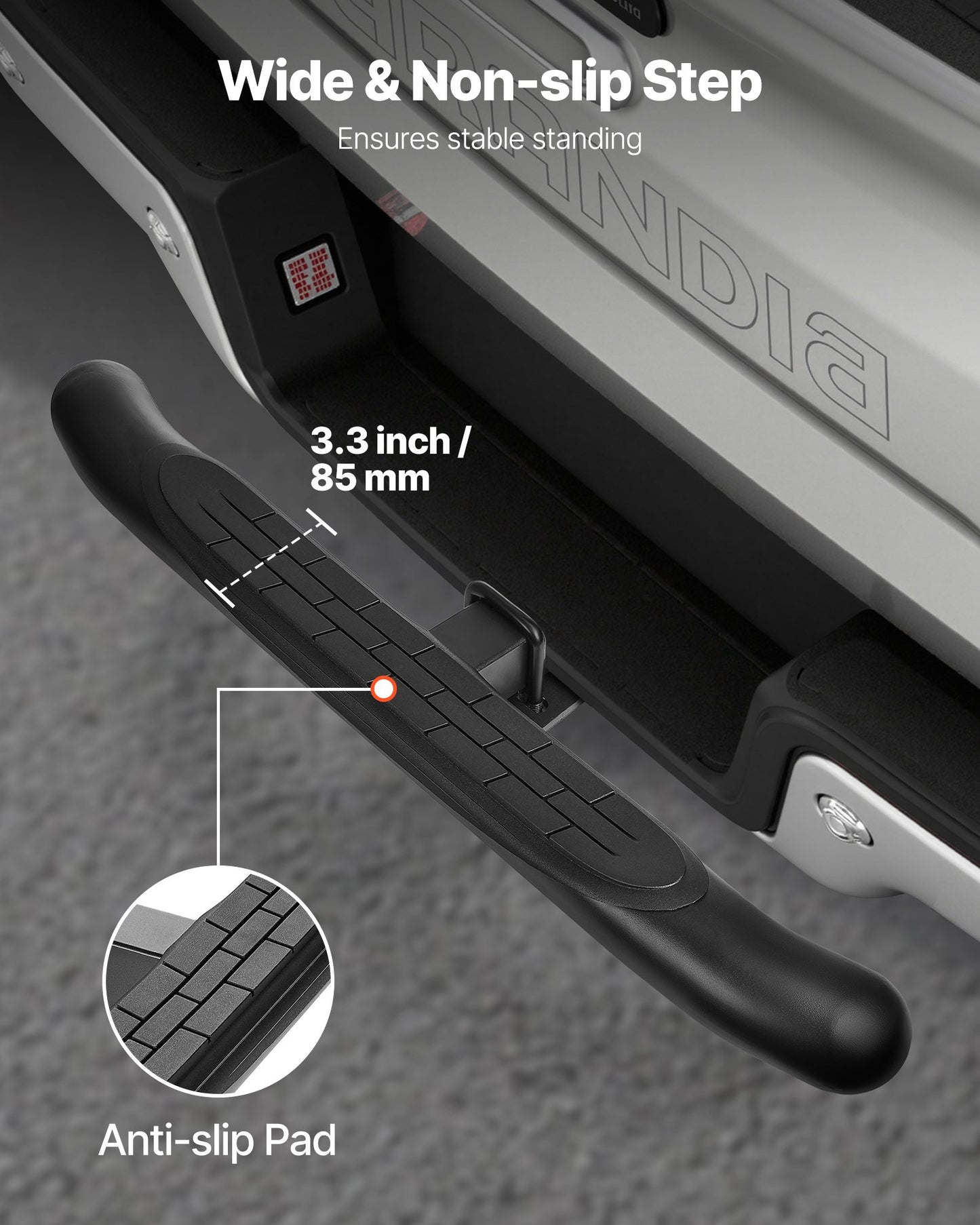 Hitch Step for 2 Inch Receiver, Universal Rear Bumper Guard Protector with 350 LBS Load Capacity, Non-Slip Tow Hitch Step with Pin Kit and Stabilizer, Fit for Truck, SUV, Pickup, Trailer