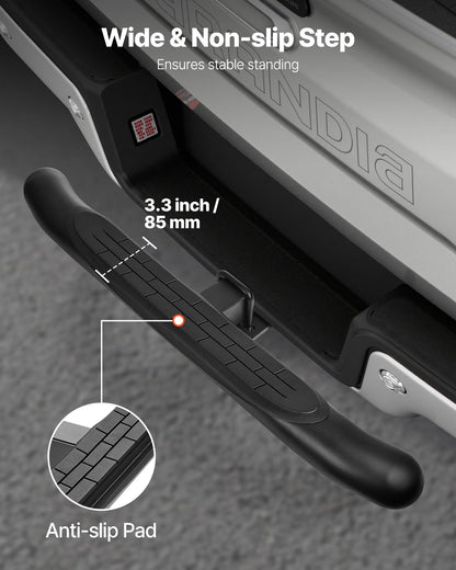 Hitch Step for 2 Inch Receiver, Universal Rear Bumper Guard Protector with 350 LBS Load Capacity, Non-Slip Tow Hitch Step with Pin Kit and Stabilizer, Fit for Truck, SUV, Pickup, Trailer