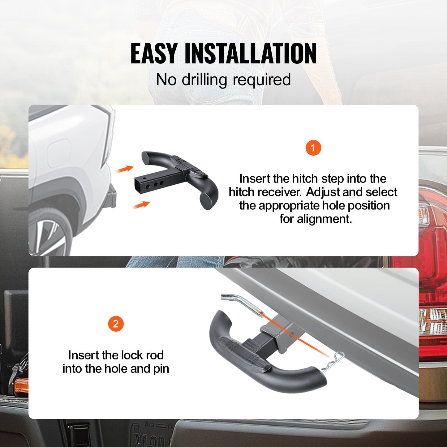 Anhängerkupplungsstufe für 2"-Empfänger, universeller Anhänger, Abschleppstoßstange hinten, Stahl