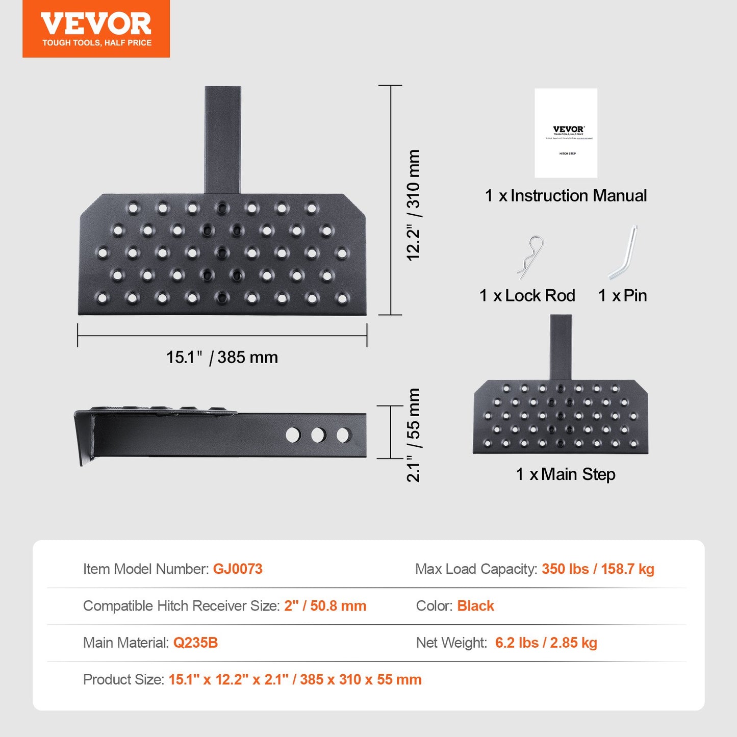Anhängerkupplungsstufe für 2"-Empfänger, universeller Anhänger, Abschleppstoßstange hinten, Stahl