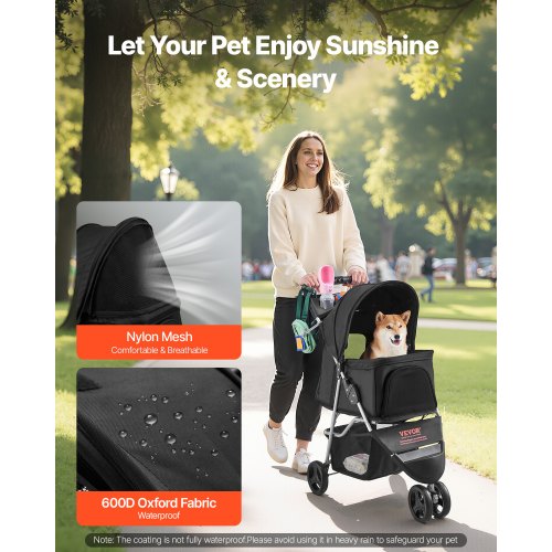 pet stroller foldable 3-wheel travel dog cart with brake up to 35lbs | EU