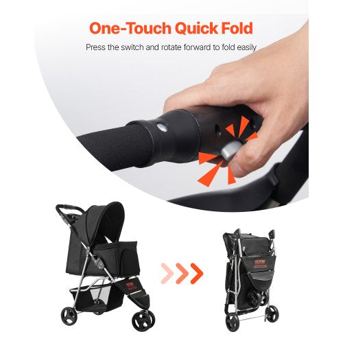 pet stroller foldable 3-wheel travel dog cart with brake up to 35lbs | EU
