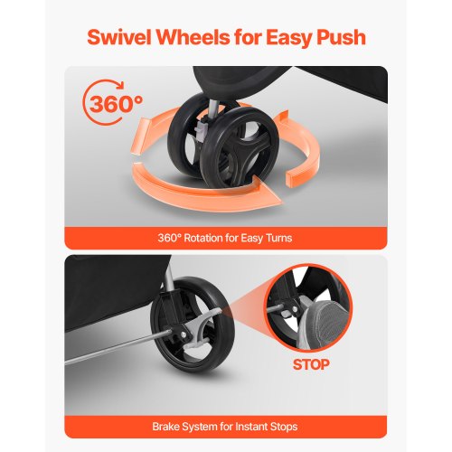 pet stroller foldable 3-wheel travel dog cart with brake up to 35lbs | EU