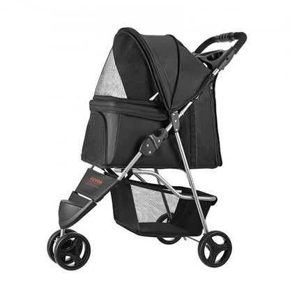 pet stroller foldable 3-wheel travel dog cart with brake up to 35lbs | EU