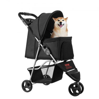 pet stroller foldable 3-wheel travel dog cart with brake up to 35lbs | EU