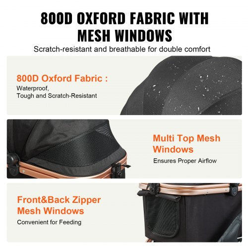 Haustierwagen, 4-Rad-Hundewagen drehbar mit Bremsen, 29,9 kg Gewichtskapazität, Welpenwagen mit abnehmbarer Trage, Aufbewahrungskorb und Haustierunterlage, für kleine bis mittelgroße Hunde, schwarz | EU