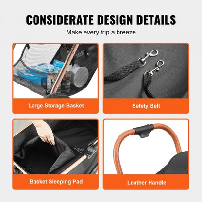 Haustierwagen, 4-Rad-Hundewagen drehbar mit Bremsen, 29,9 kg Gewichtskapazität, Welpenwagen mit abnehmbarer Trage, Aufbewahrungskorb und Haustierunterlage, für kleine bis mittelgroße Hunde, schwarz | EU